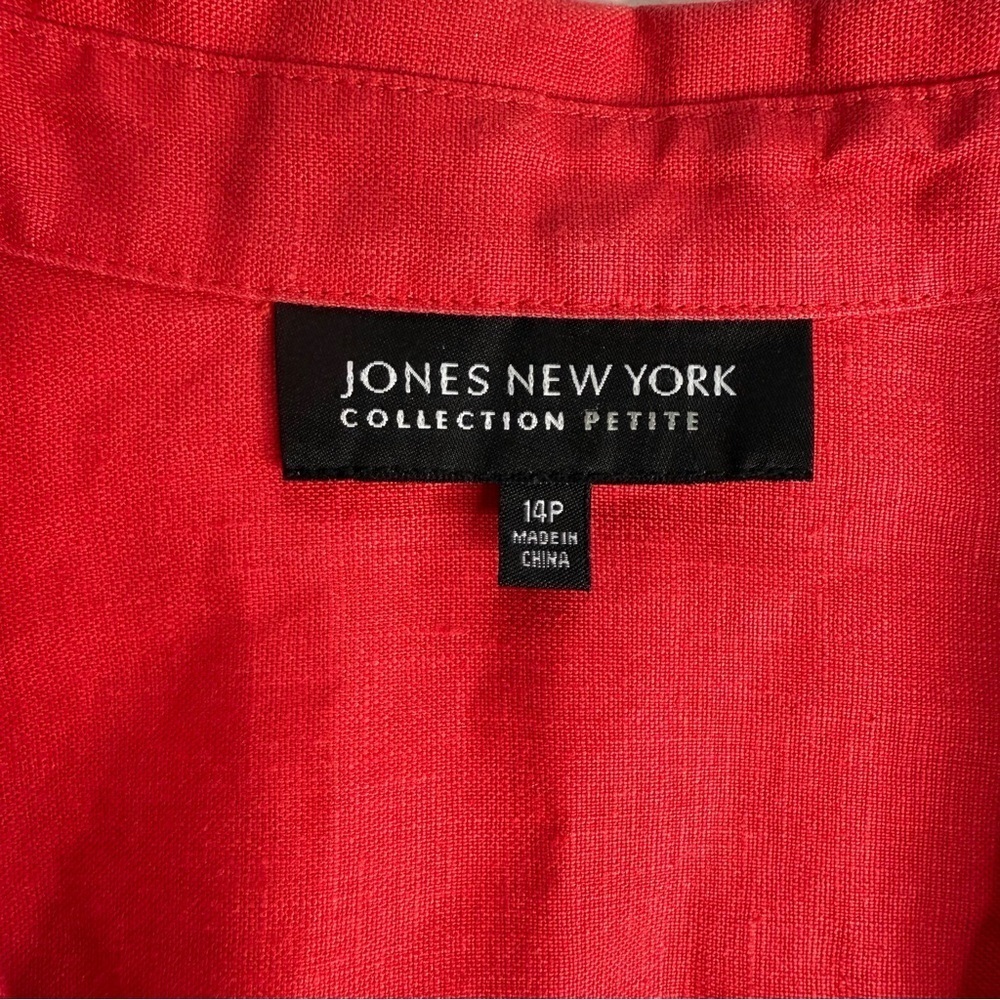 JONES NY 14P Petite Reddish Orange 100% Linen Pin Tuck Design Blazer Jacket - Picture 7 of 11